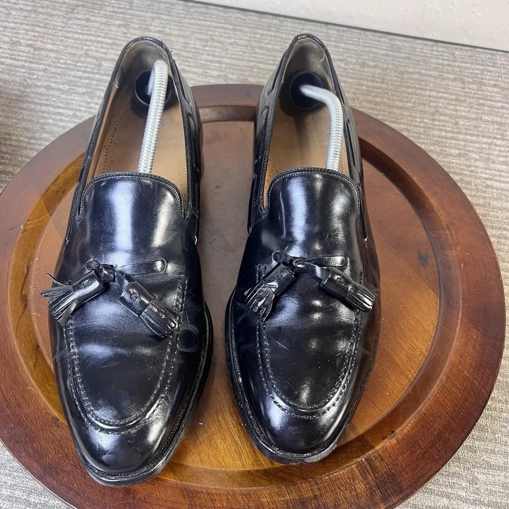 Vintage Johnson‎ & Murphy Mens Black Leather Tassel Loafers Dress Shoes 11 D